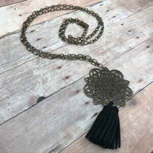 Black Vegan Suede Tassel Necklace